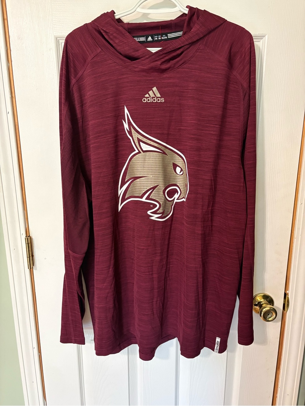 adidas Maroon Men’s Long-Sleeve Hoodie with Gold Bobcat Logo